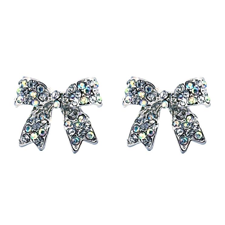 Adorable Fashion Crystal Pave Bow Ribbon Stud Earrings