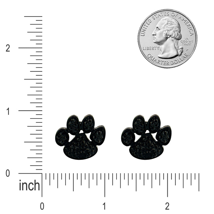 Puppy Paw Crystal Pave Fashion Stud Earrings Black