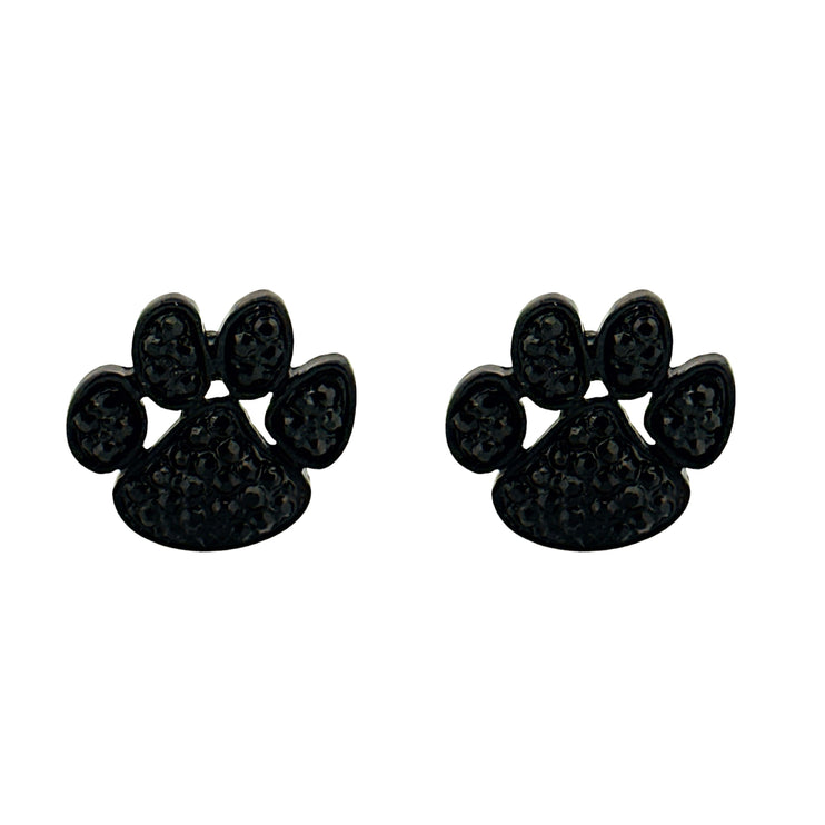 Puppy Paw Crystal Pave Fashion Stud Earrings Black