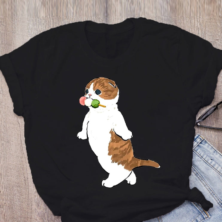 Cute Cat Funny Cartoon Harajuku Graphic Ulzzang Top T-shirt Tee