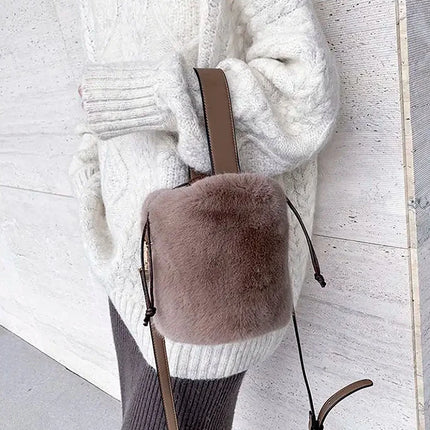 Soft Chic Faux Fur Plush Mini Shoulder & Crossbody Bucket Bag