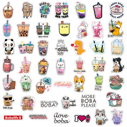 Lot Mixed Cartoon Anime Bubble Boba Tea Stickers Cute Bubble Tea Decal Stickers