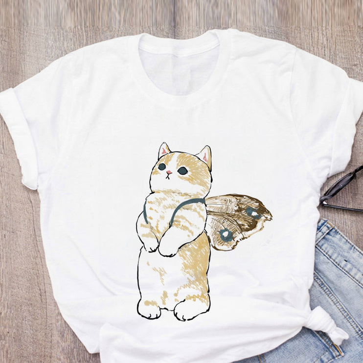 Cute Cat Funny Cartoon Harajuku Graphic Ulzzang Top T-shirt Tee