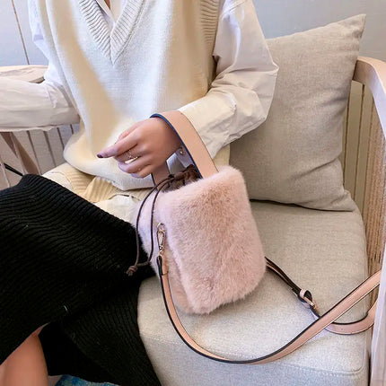 Soft Chic Faux Fur Plush Mini Shoulder & Crossbody Bucket Bag