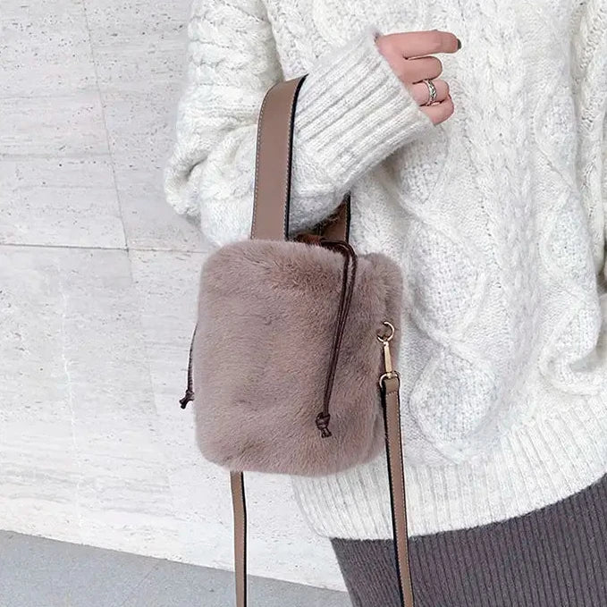 Soft Chic Faux Fur Plush Mini Shoulder & Crossbody Bucket Bag