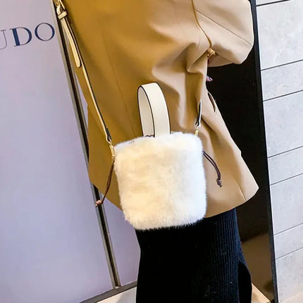 Soft Chic Faux Fur Plush Mini Shoulder & Crossbody Bucket Bag