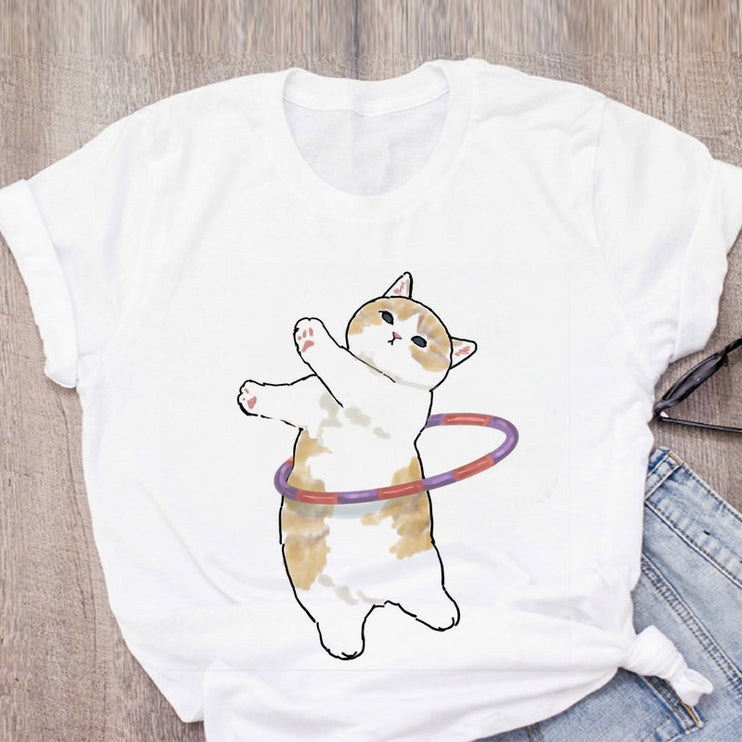 Cute Cat Funny Cartoon Harajuku Graphic Ulzzang Top T-shirt Tee