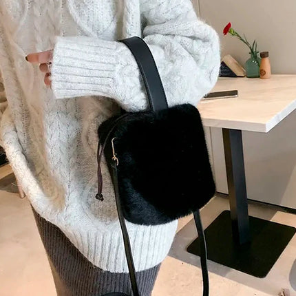 Soft Chic Faux Fur Plush Mini Shoulder & Crossbody Bucket Bag