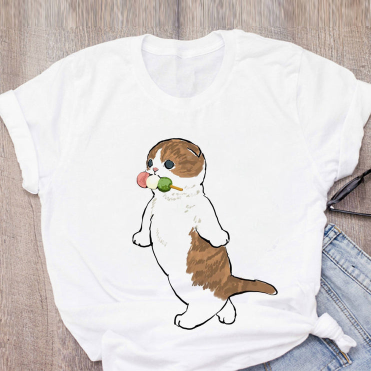 Cute Cat Funny Cartoon Harajuku Graphic Ulzzang Top T-shirt Tee