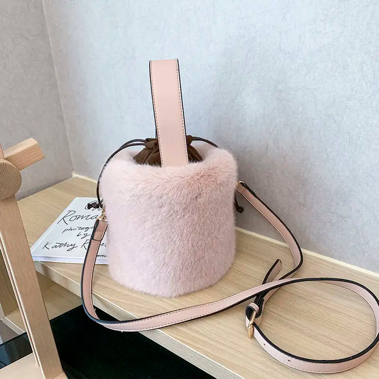 Soft Chic Faux Fur Plush Mini Shoulder & Crossbody Bucket Bag