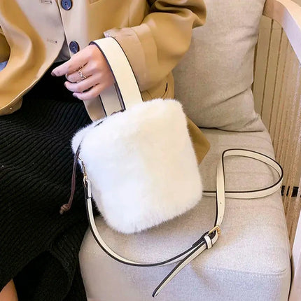 Soft Chic Faux Fur Plush Mini Shoulder & Crossbody Bucket Bag