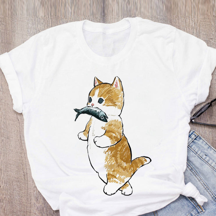 Cute Cat Funny Cartoon Harajuku Graphic Ulzzang Top T-shirt Tee