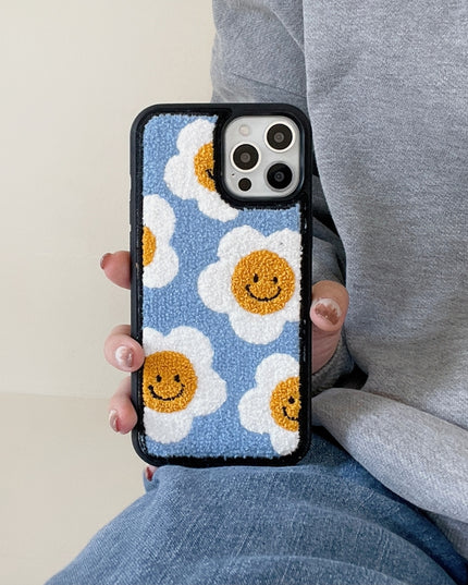 Cozy Soft Plush Smiley Flower Phone Case Cover for iPhone