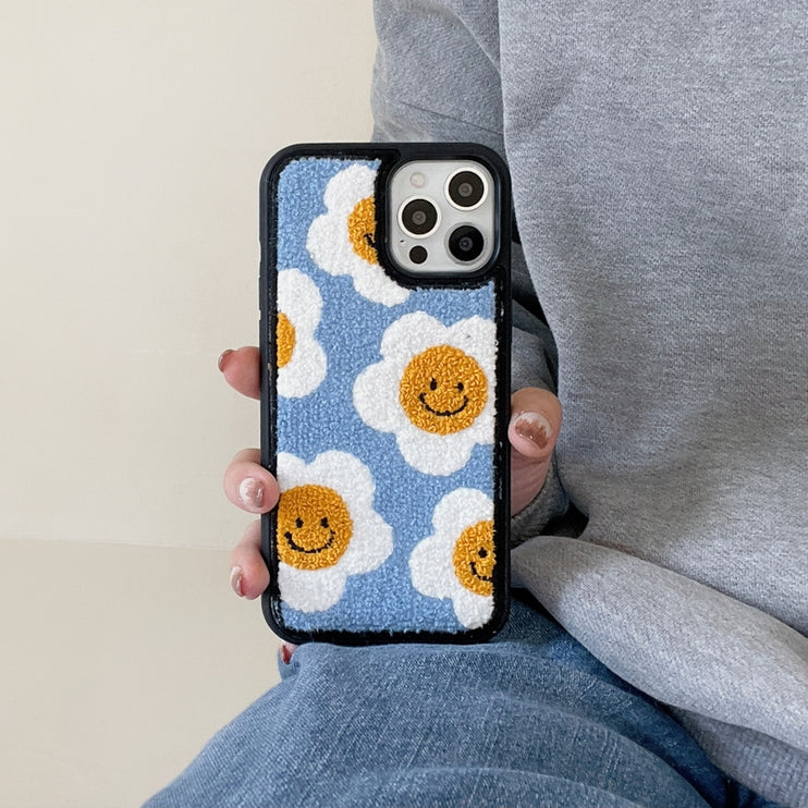 Cozy Soft Plush Smiley Flower Phone Case Cover for iPhone