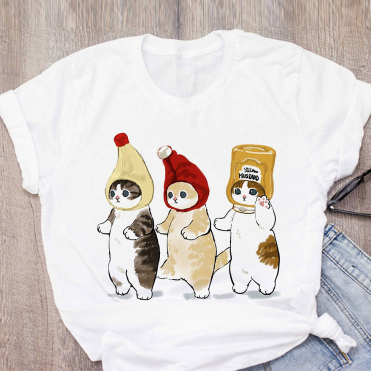 Cute Cat Funny Cartoon Harajuku Graphic Ulzzang Top T-shirt Tee