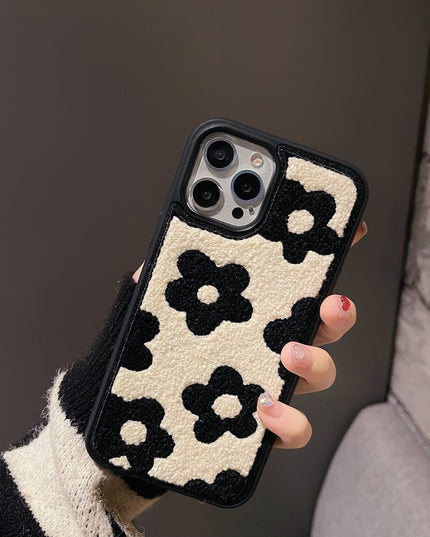 Retro Vintage Soft Fuzzy Plush Flower Pattern Phone Case Cover for iPhone