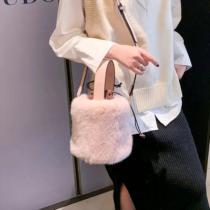 Soft Chic Faux Fur Plush Mini Shoulder & Crossbody Bucket Bag