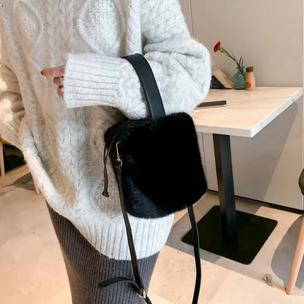 Soft Chic Faux Fur Plush Mini Shoulder & Crossbody Bucket Bag