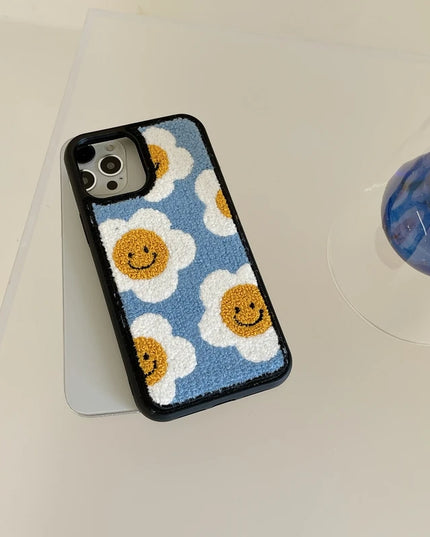 Cozy Soft Plush Smiley Flower Phone Case Cover for iPhone