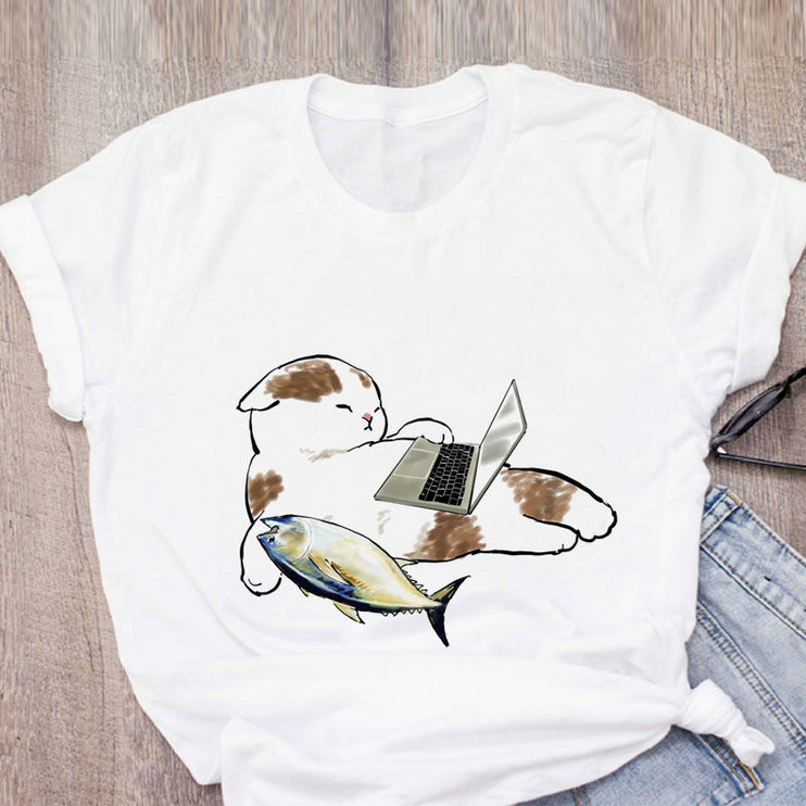 Cute Cat Funny Cartoon Harajuku Graphic Ulzzang Top T-shirt Tee