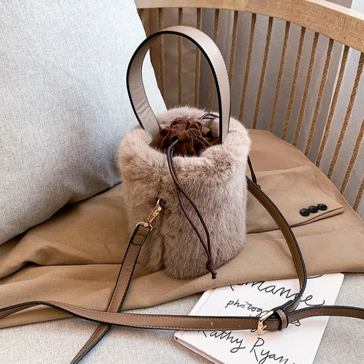 Soft Chic Faux Fur Plush Mini Shoulder & Crossbody Bucket Bag