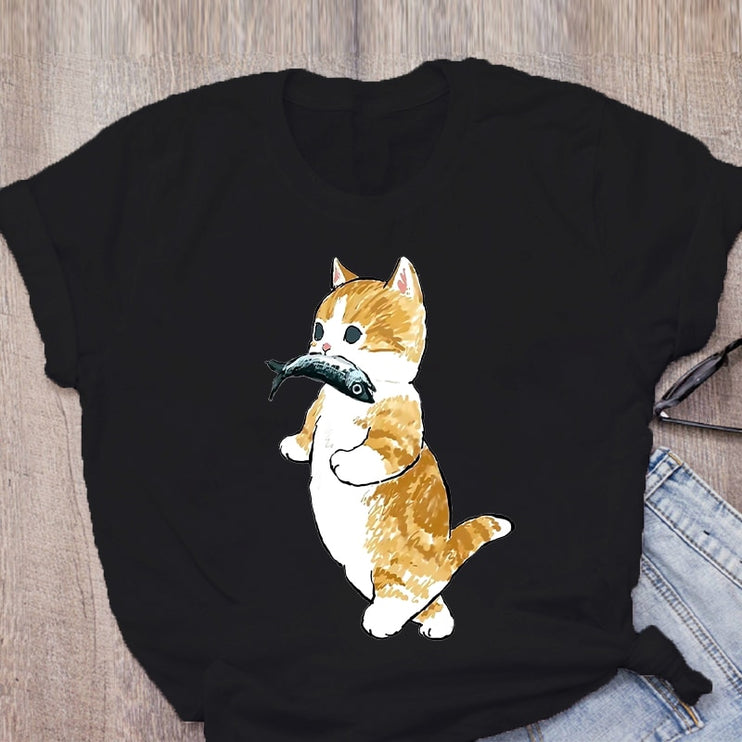 Cute Cat Funny Cartoon Harajuku Graphic Ulzzang Top T-shirt Tee