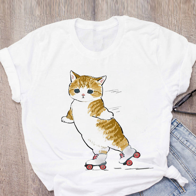 Cute Cat Funny Cartoon Harajuku Graphic Ulzzang Top T-shirt Tee