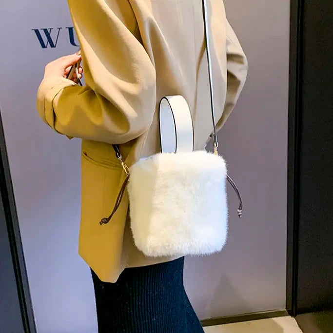 Soft Chic Faux Fur Plush Mini Shoulder & Crossbody Bucket Bag