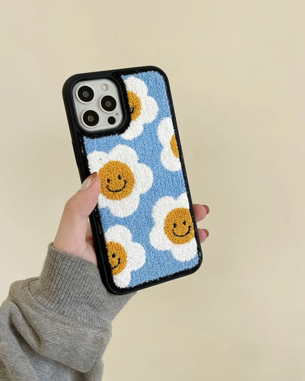 Cozy Soft Plush Smiley Flower Phone Case Cover for iPhone