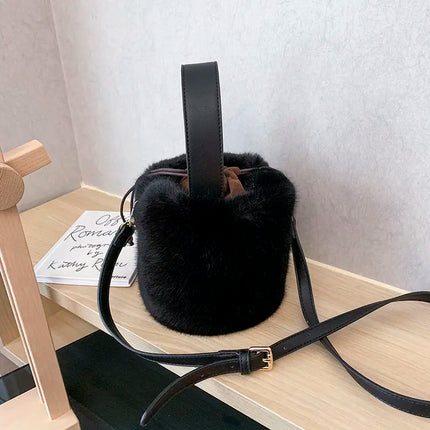 Soft Chic Faux Fur Plush Mini Shoulder & Crossbody Bucket Bag