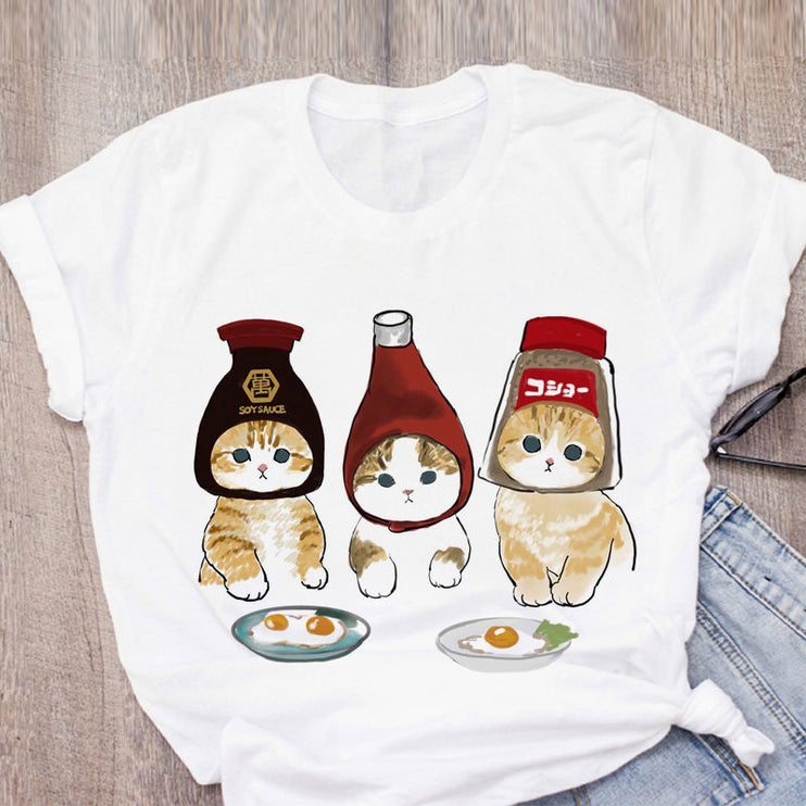 Cute Cat Funny Cartoon Harajuku Graphic Ulzzang Top T-shirt Tee