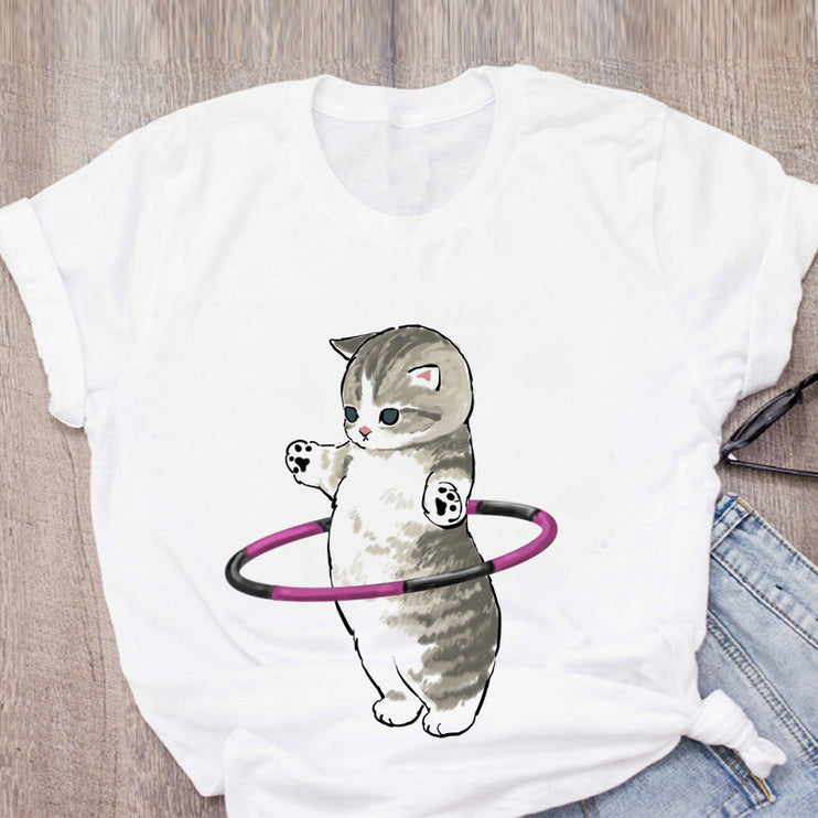 Cute Cat Funny Cartoon Harajuku Graphic Ulzzang Top T-shirt Tee