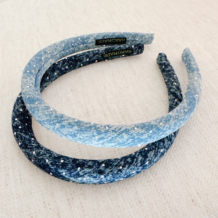 Chic Slim And Sparkling Shine Stud Denim Jean Hair Headband Set Of 2