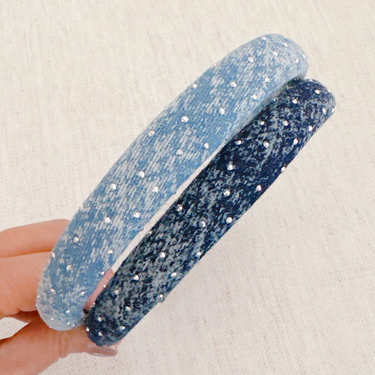 Chic Slim And Sparkling Shine Stud Denim Jean Hair Headband Set Of 2