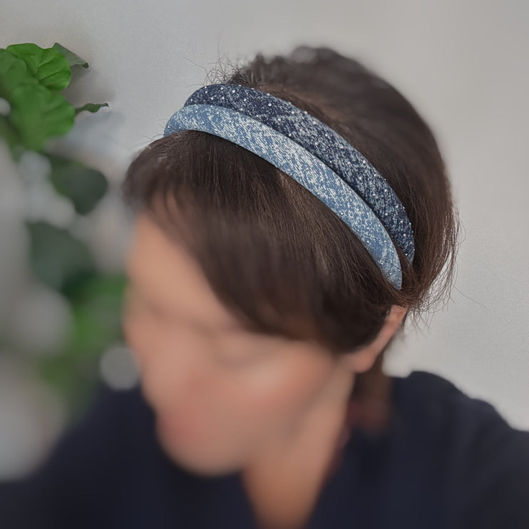 Chic Slim And Sparkling Shine Stud Denim Jean Hair Headband Set Of 2