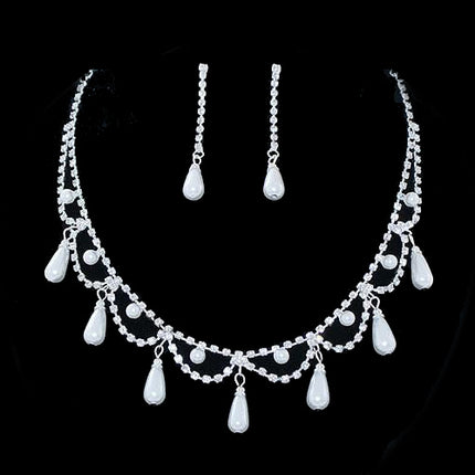 Bridal Wedding Jewelry Set Crystal Rhinestone Pearl DG - Accessoriesforever