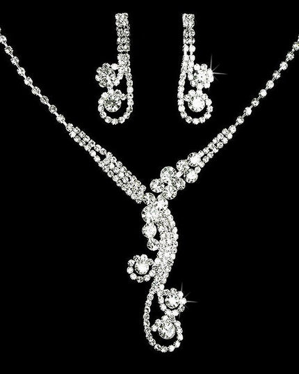 Bridal Wedding Jewelry Set Crystal Rhinestone Dazzle Y Drop Swirl Necklace SV - Accessoriesforever