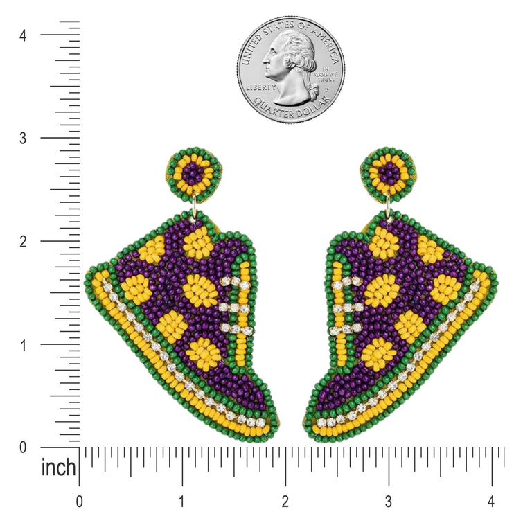 Mardi Gras Iconic Shoes Beaded Handmade Festive Statement Dangle Earrings