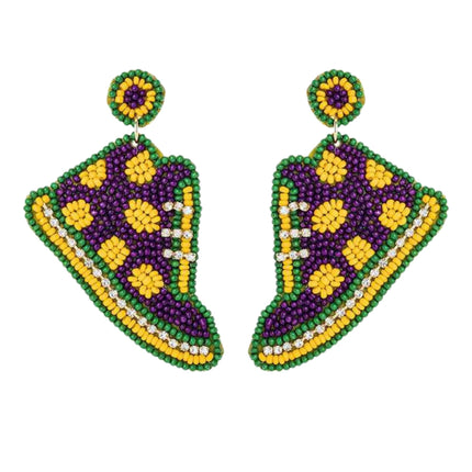 Mardi Gras Iconic Shoes Beaded Handmade Festive Statement Dangle Earrings