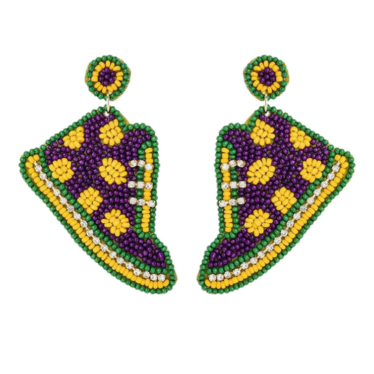 Mardi Gras Iconic Shoes Beaded Handmade Festive Statement Dangle Earrings