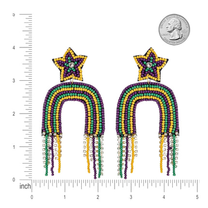 Mardi Gras Tassel Beaded Handmade Festive Rainbow Statement Earrings