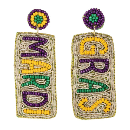 Mardi Gras Beaded Iconic Handmade Festive Statement Dangle Earrings