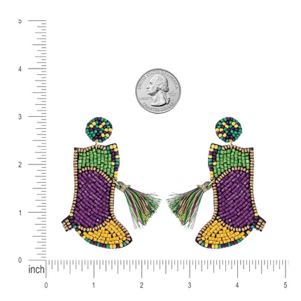 Mardi Gras Boots Beaded Handmade Festive Statement Dangle Earrings