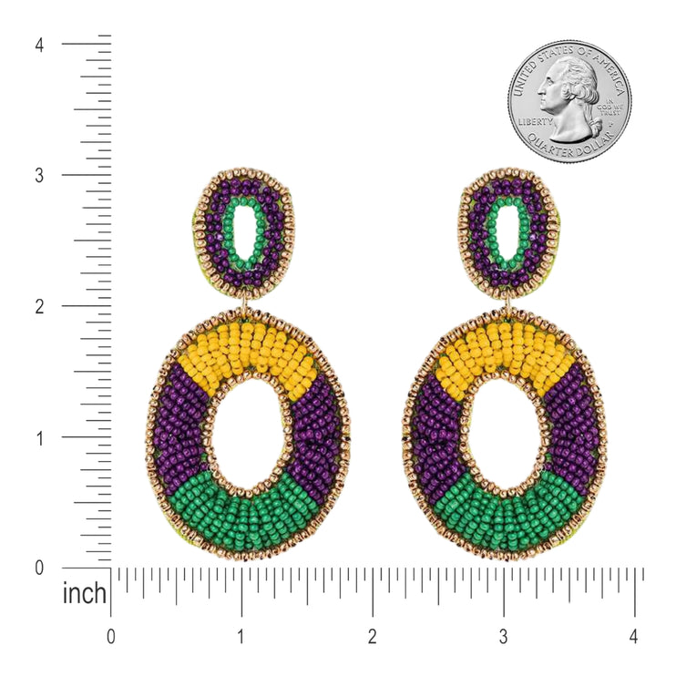 Mardi Gras Beaded Iconic Handmade Festive Statement Dangle Earrings