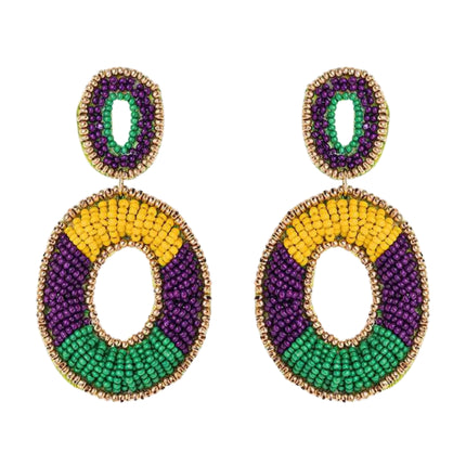 Mardi Gras Beaded Iconic Handmade Festive Statement Dangle Earrings