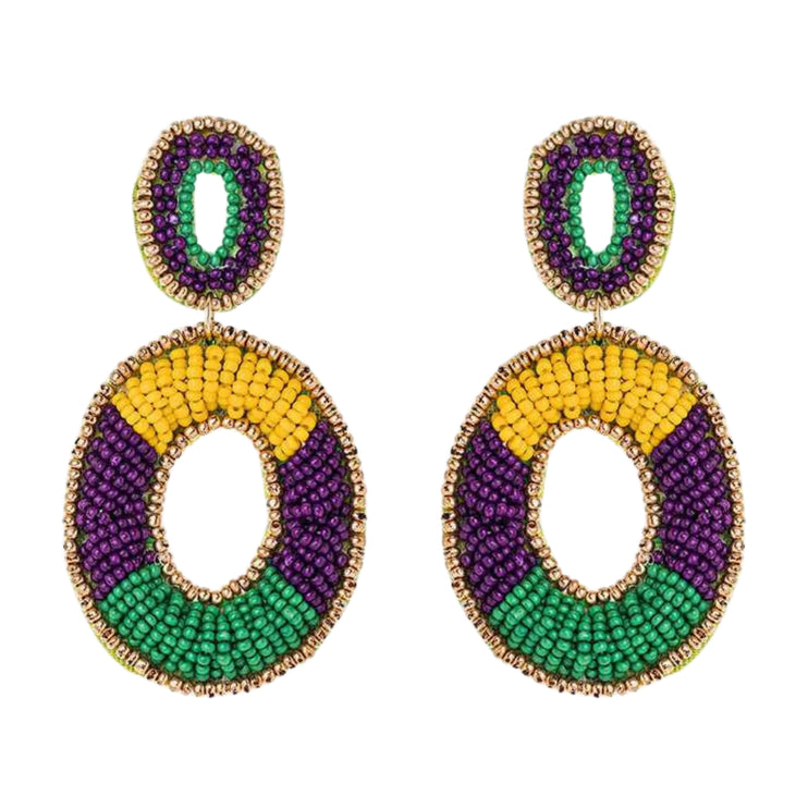 Mardi Gras Beaded Iconic Handmade Festive Statement Dangle Earrings