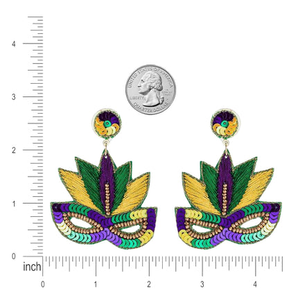 Mardi Gras Masquerade Sequins Handmade Festive Statement Dangle Earrings