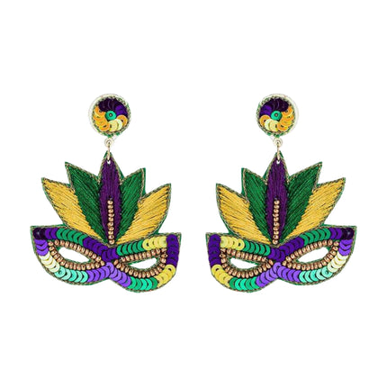 Mardi Gras Masquerade Sequins Handmade Festive Statement Dangle Earrings