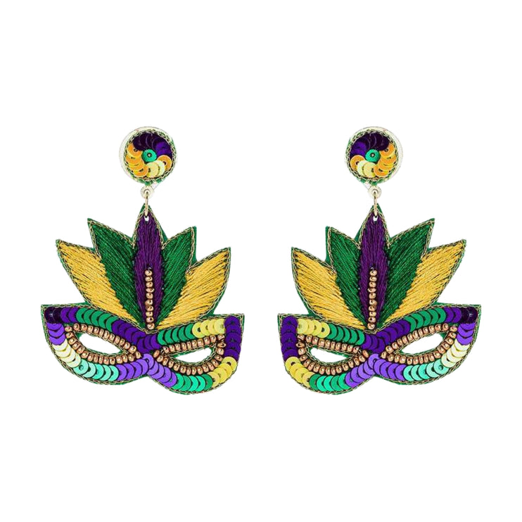 Mardi Gras Masquerade Sequins Handmade Festive Statement Dangle Earrings