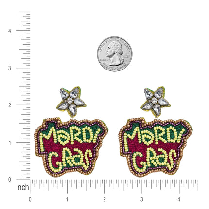 Mardi Gras Star Beaded Handmade Festive Statement Dangle Earrings